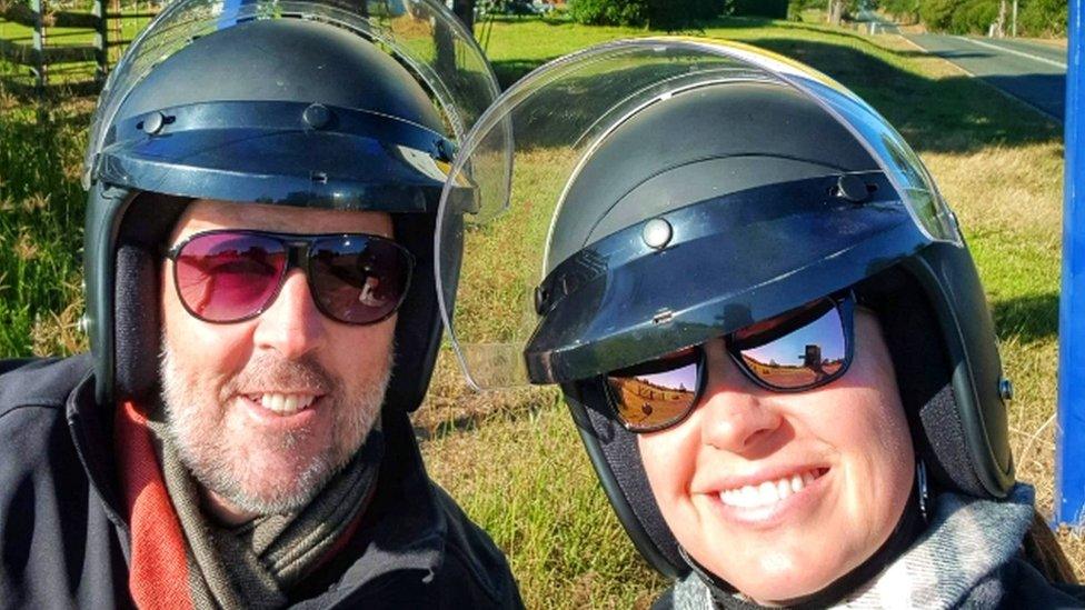 Nathan and Kristi Brayshaw on their motorbikes