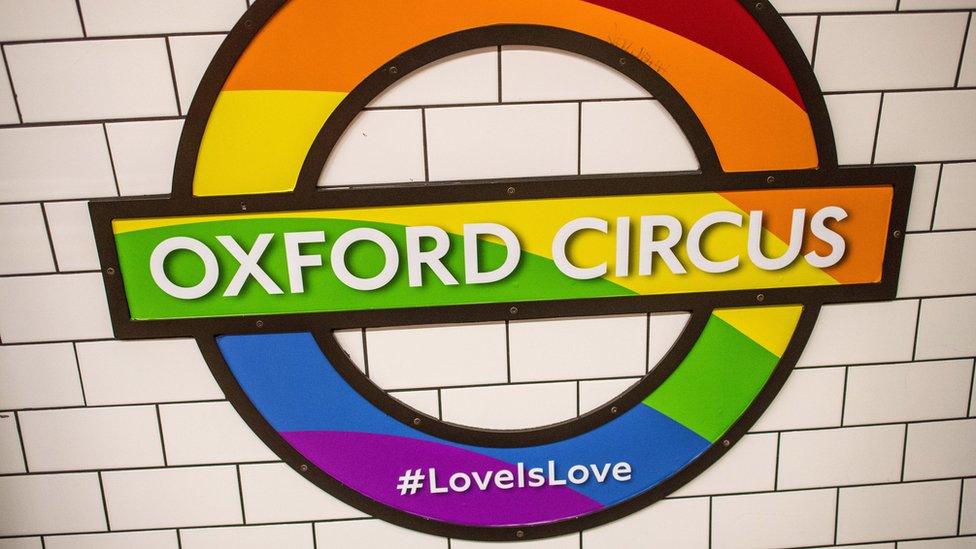 Oxford Circus rainbow sign