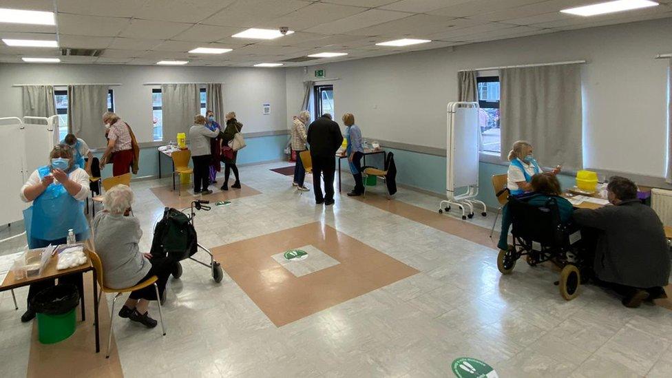 Patients receive vaccine at the Weatherley Centre, Biggleswade