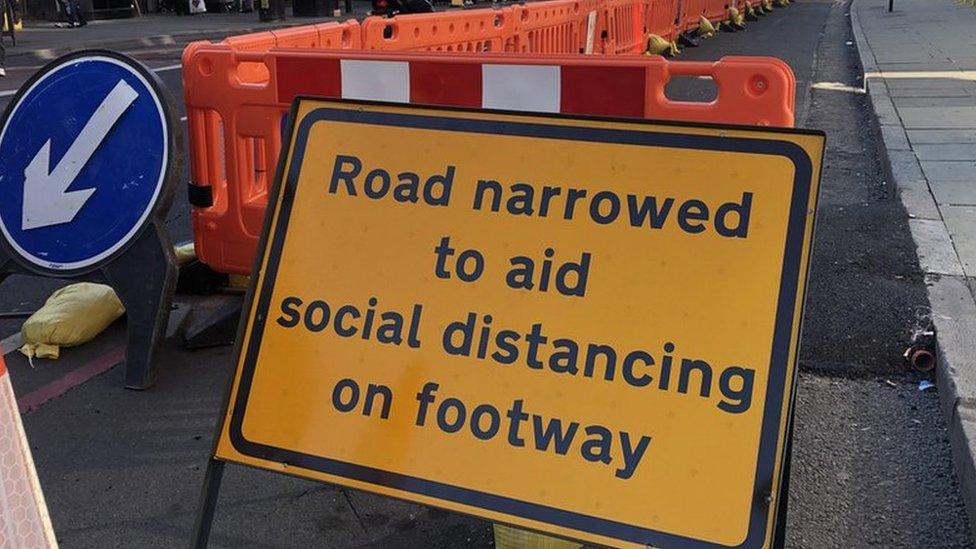 Temporary walking infrastructure set up on British roads during the coronavirus lockdown