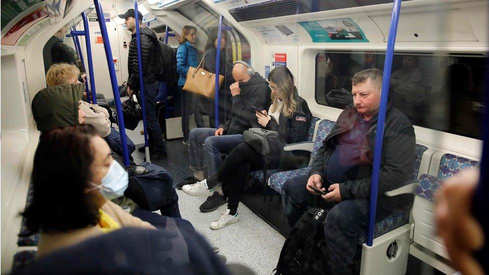 Commuters on a Victoria Line Tube into central London on Wednesday morning