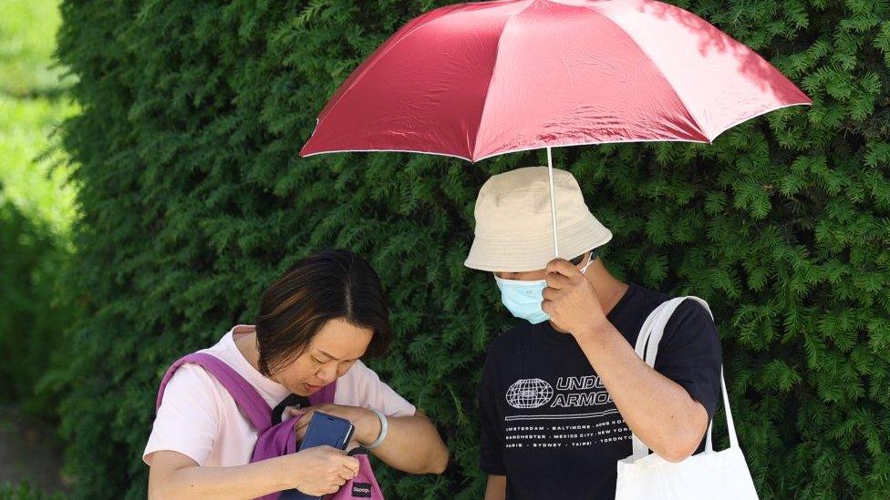 Tourists in Madrid shelter from the heat