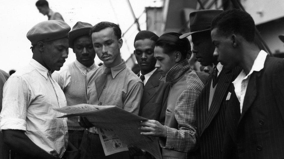 A group of men on board the Empire Windrush