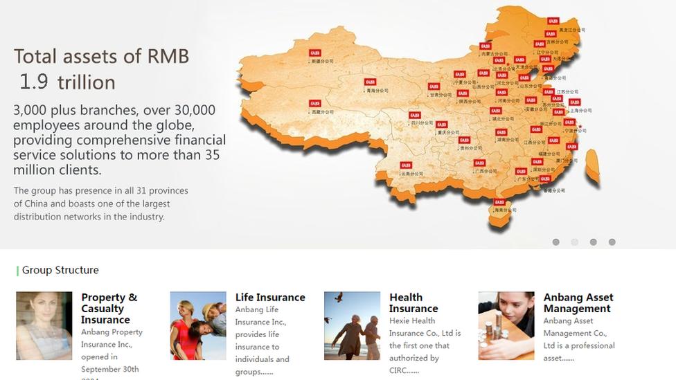 Screen grab of Anbang Insurance Group website