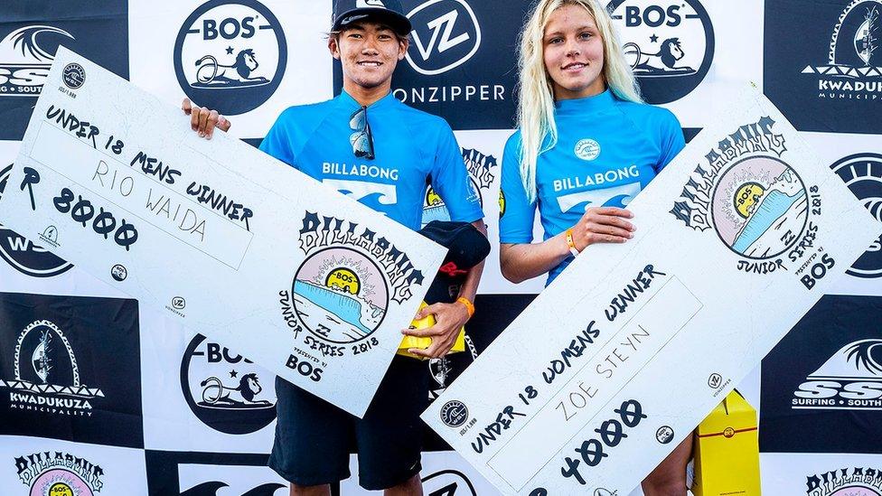 Ballito Pro winners Rio Waida and Zoe Steyn