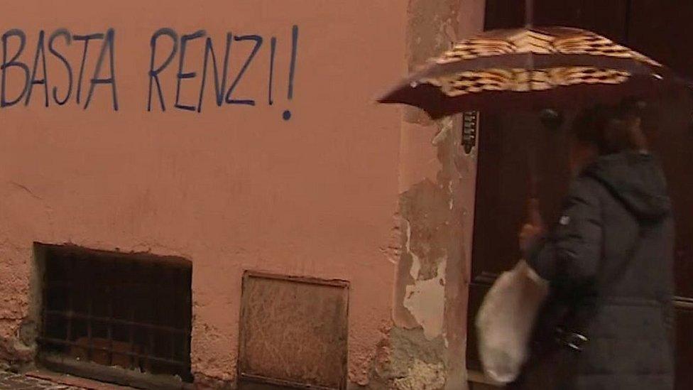 "Enough Renzi!" reads graffiti in Rome