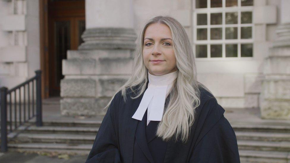 Shows criminal barrister Taryn Graham outside a courthouse