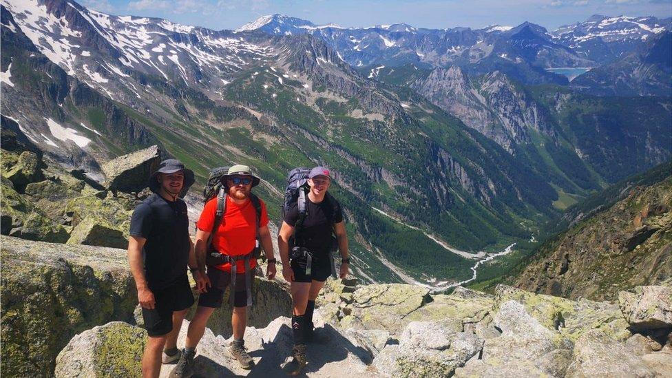 Reece Henderson, Daniel Heywood and James Raynor in the Alps