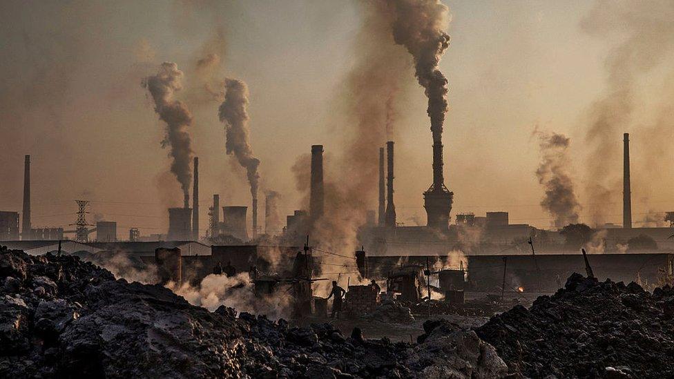 Smoke coming from a factory's chimneys in China