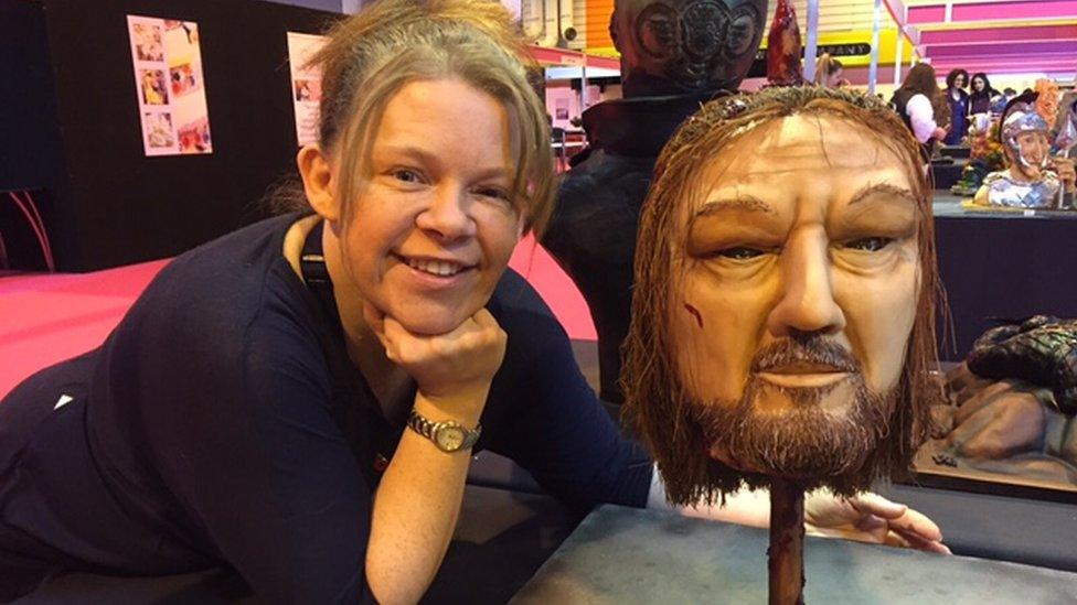 Baker Dawn Butler with her cake version of Ned Stark