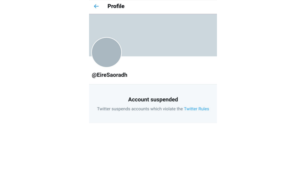 Eire Saoradh account suspended