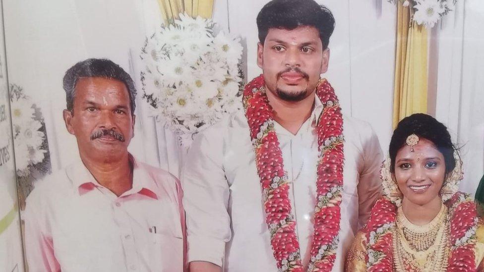 Suraj Kumar and his wife Uthra at their wedding