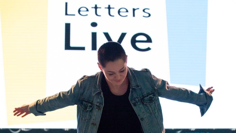 Rose McGowan takes a bow after her reading