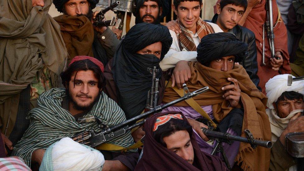 Taliban fighters are a recent meeting formally endorsing a rival leadership under Mullah Mohammad Rasool