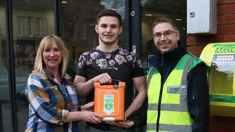 Sally Naden, BBC Radio Lancashire presenter, Callum Walton (Vic assistant manager), Mark Jarnell (community first responder)