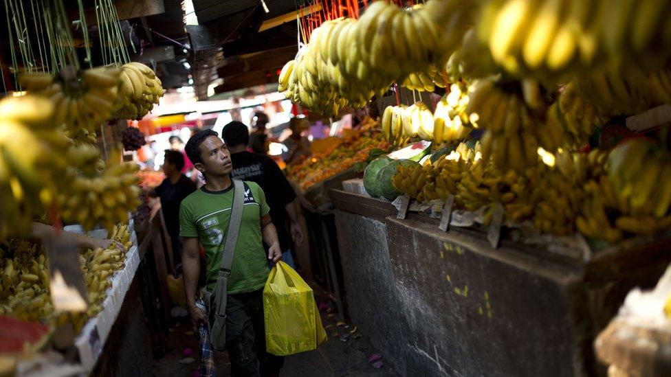 Man looking at fruit in a market