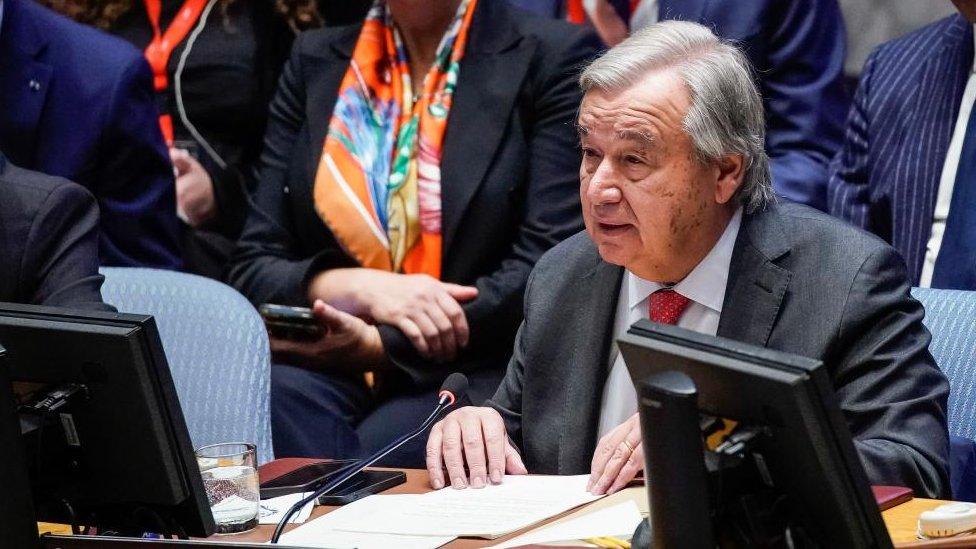 UN Secretary General António Guterres addresses the body's Security Council