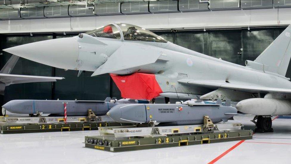 A UK RAF Eurofighter Typhoon with Storm Shadow cruise missiles