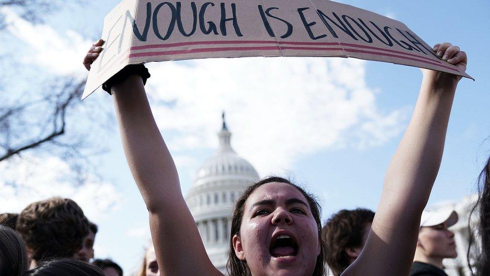 Students participate in a protest against gun violence February 21, 2018 on Capitol Hill in Washington, DC.