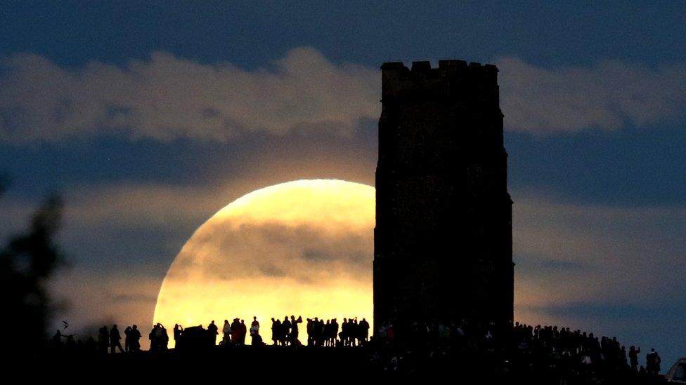 Strawberry moon in Glastonbury, England