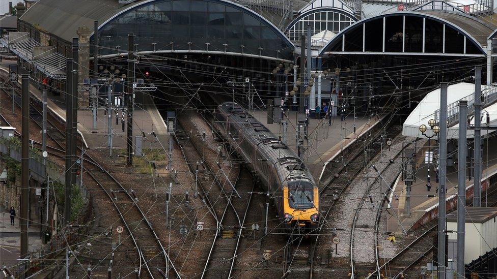 A train leaving Newcastle Central Station