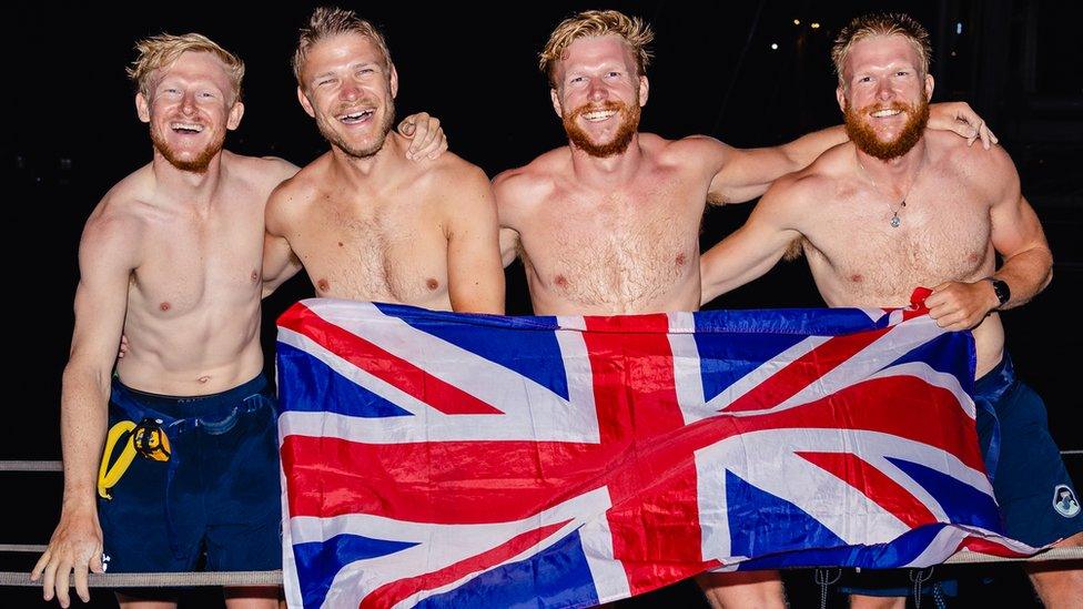 The Friends brothers after completing the Talisker Whisky Atlantic Challenge