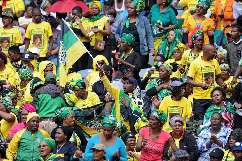 Mourners attend the memorial service of Winnie Madikizela-Mandela at the Orlando stadium in Soweto, South Africa, 11 April 2018