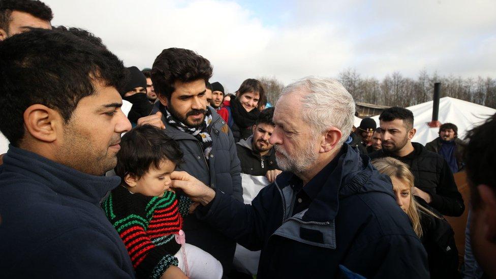 Jeremy Corbyn visits the Grand Synthe camp in northern France