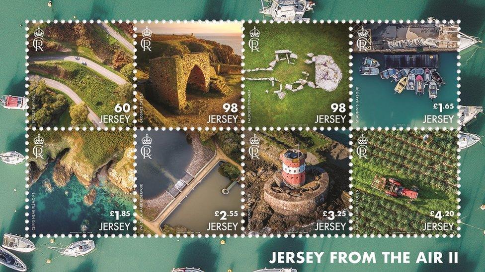 Eight stamps with pictures of Jersey