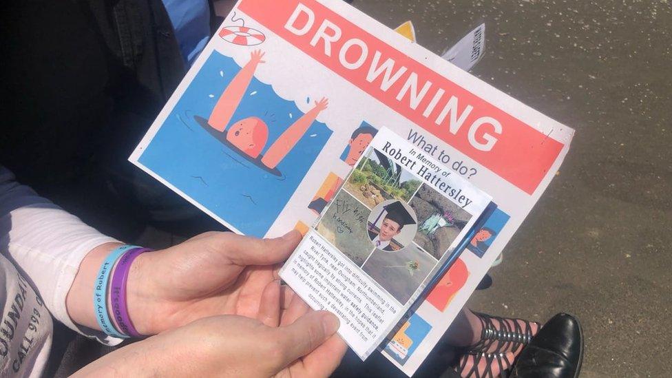 Robert Hattersley's father holding drowning awareness leaflet