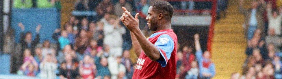 Dalian Atkinson, celebrating a goal during Aston Villa's victory over Wimbledon in 1992