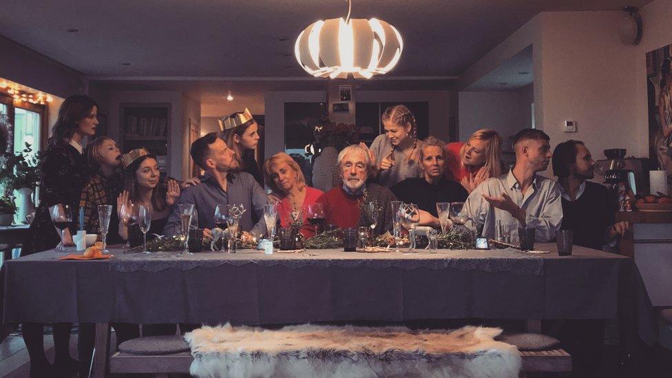 Every Christmas Eve, for many years, my family would come together for dinner at my oldest sister's house. In 2017, for some reason (probably to do with having had a fair amount of wine...) we tried to recreate Da Vinci's Last Supper as a family portrait. This was the result.