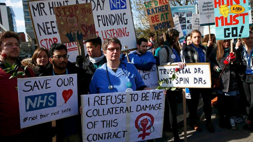 Striking junior doctors with placards