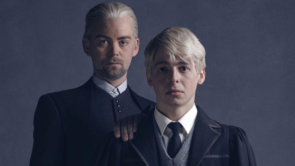 l-r Draco Malfoy (Alex Price), Scorpius Malfoy (Anthony Boyle) photo by Charlie Gray