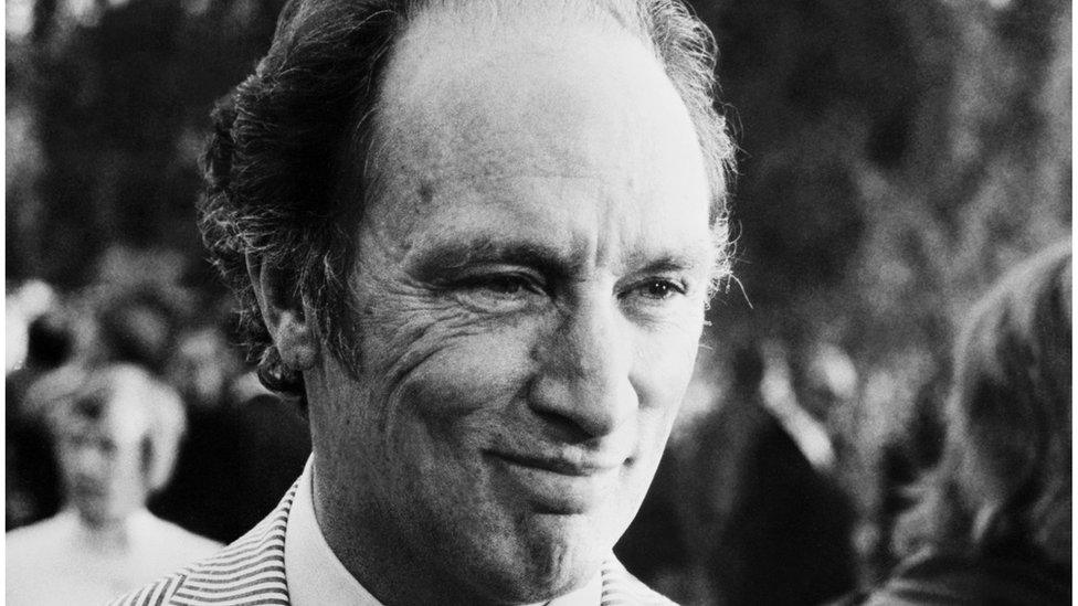 An unsituated portrait of Canadian Prime Minister, Pierre Elliott Trudeau, taken 13 August 1975.