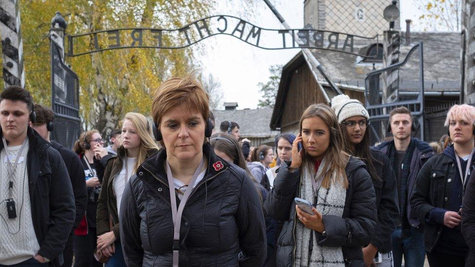 Nicola Sturgeon with students in Auschwitz