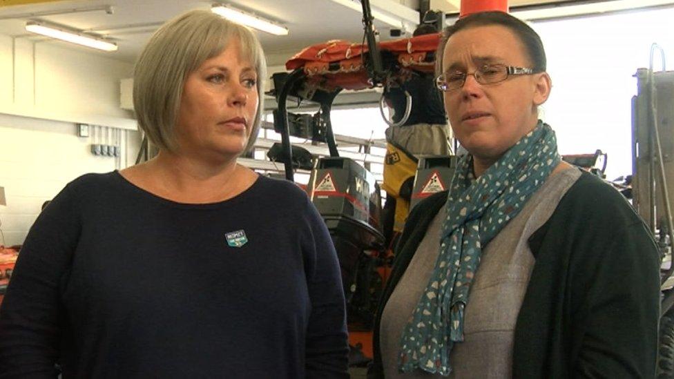 Rescuer Ceri Saunders and Jude's mum Clair at the lifeboat station