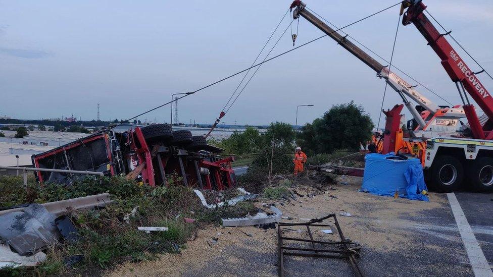 Overturned lorry