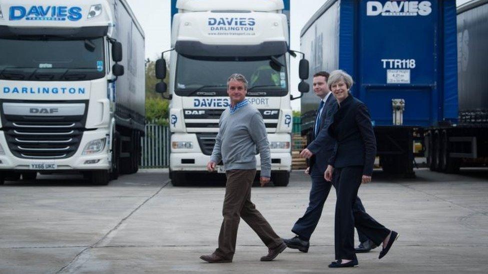 Theresa May at Darlington haulage company