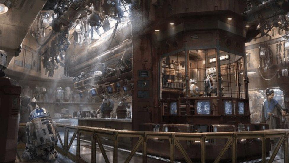 A droid shop at Star Wars Galaxy's Edge.