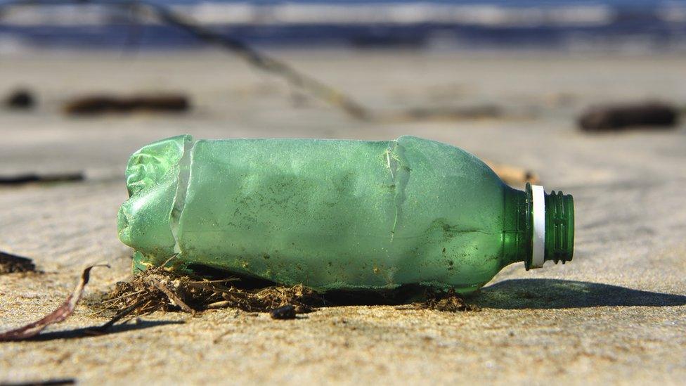 Plastic bottle lying on a beach