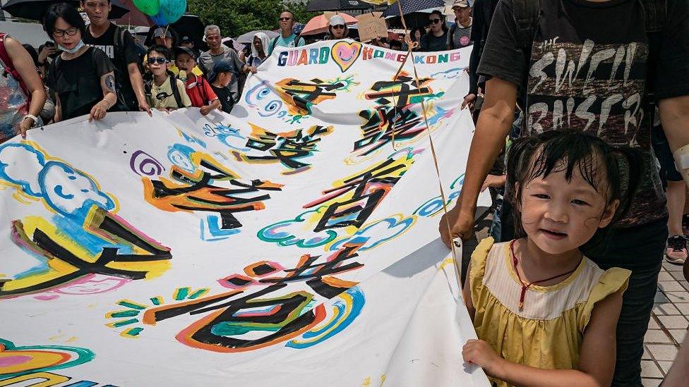 Children at rally in Hong Kong