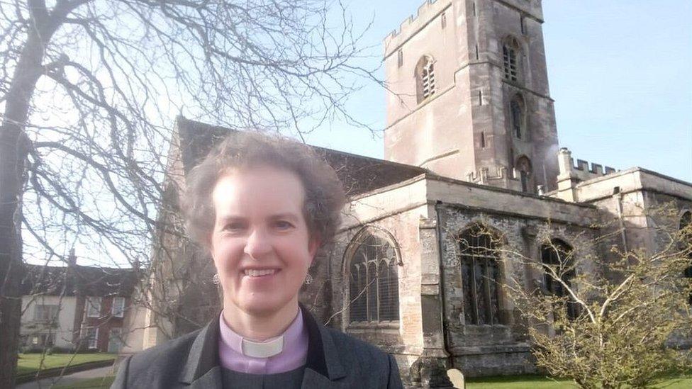 Revd Rebecca Harris outside All Saints' Church