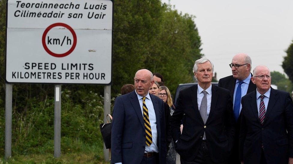 European Union Chief Negotiator for Brexit Michel Barnier accompanied by a delegation of Irish ministers visits the Armagh and County Louth border between Northern Ireland and Ireland May 12, 2017