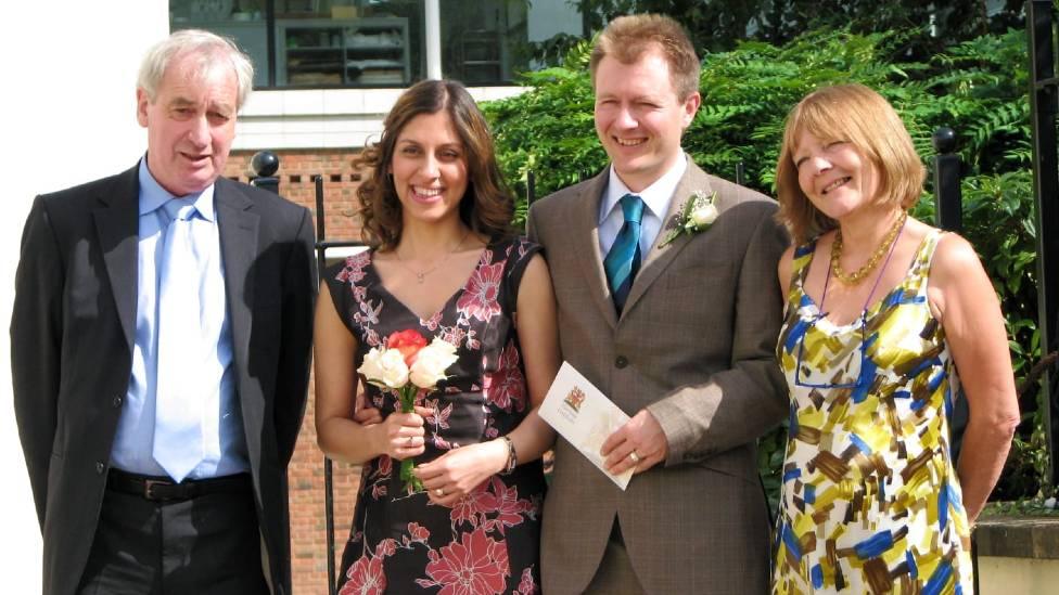 Nazanin Zaghari-Ratcliffe and Richard Ratcliffe on their 2009 wedding day with Richard's parents