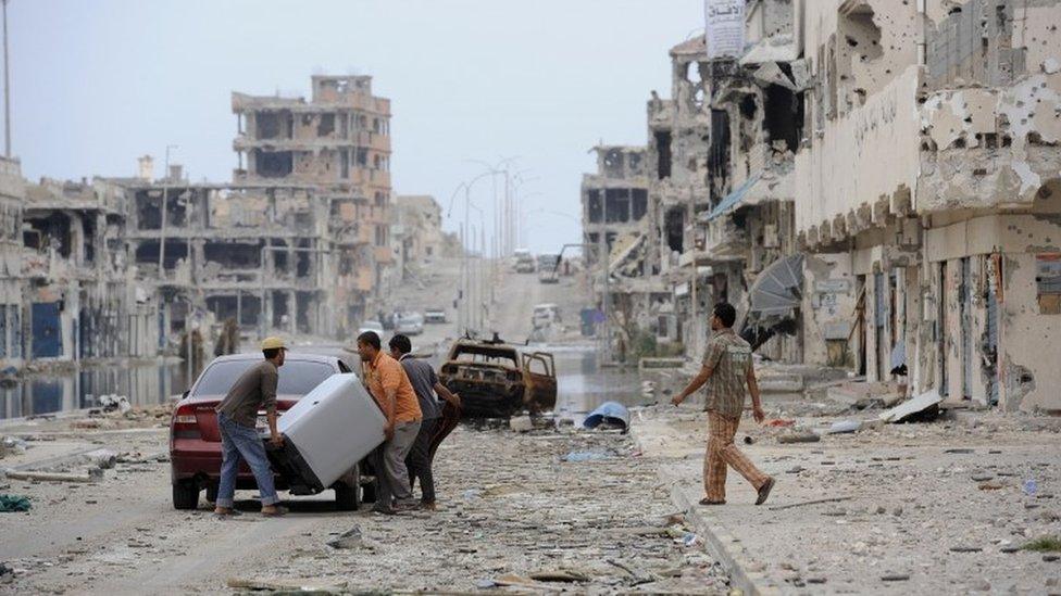 Destroyed street in Sirte, 2011