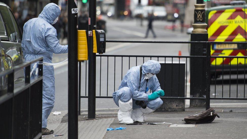 Police forensic officers at scene of Westminster arrest