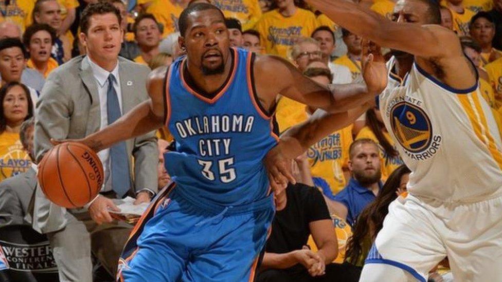 Kevin Durant playing for the Oklahoma City Thunder