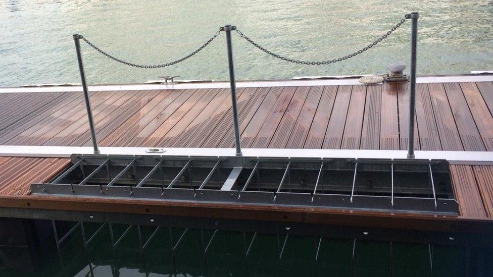 One of the Land Rover Ben Ainslie Racing pontoons with installed oyster cages