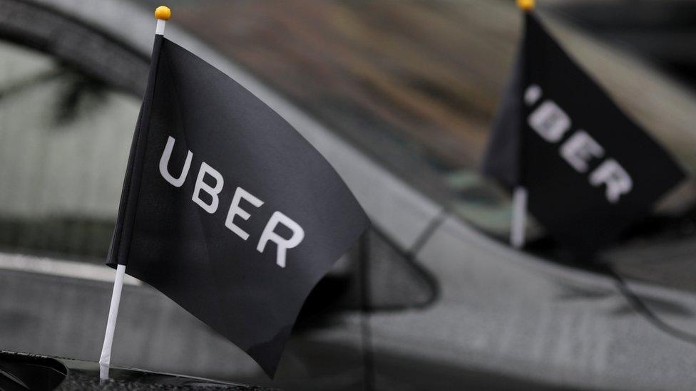 Uber drivers park outside the Ministry of Transportation building during a protest in Taipei, Taiwan, 26 February 2017